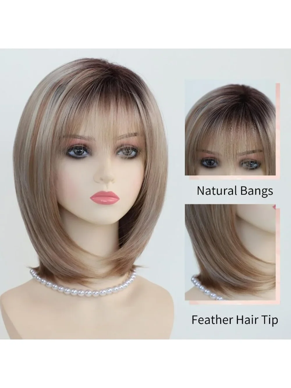 Women's Blonde 12 Inch Mid Length Heat Synthetic Straight Layered Bob Wigs